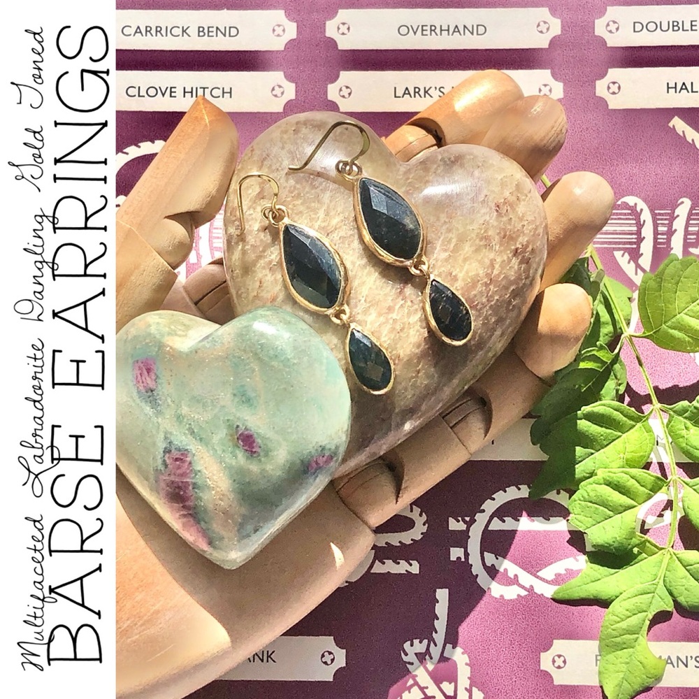 Barse Multifaceted Labradorite Dangling Gold Tone… - image 1